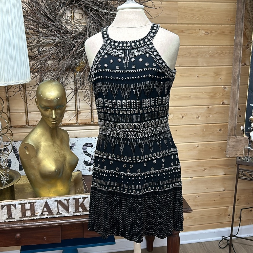 Gabe Karina Grimaldi Beaded  Silk Dress